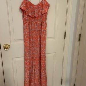 Coral and gray maxi dress